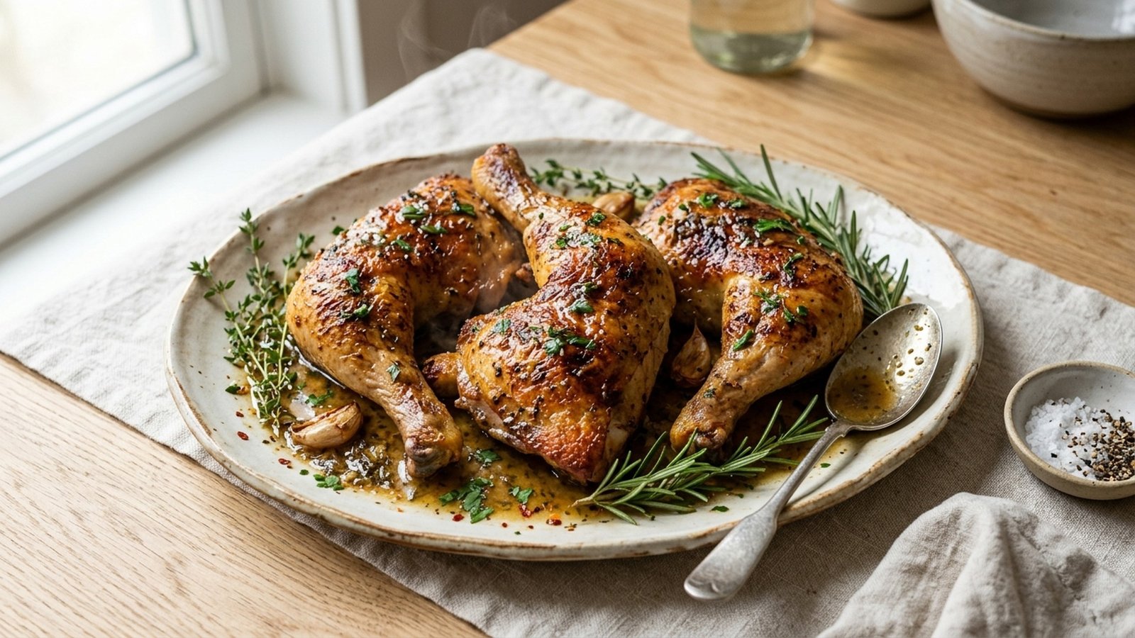 Slow Cooker Chicken Leg Quarters with Herb Pan Sauce